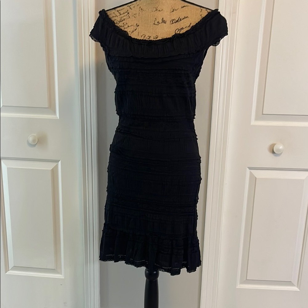 Max Studio Black Ruched Tiered Bodycon Mini Dress
